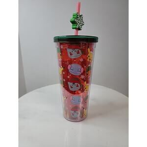 Pokemon Holiday Cold Cup Tumbler With Lid and Topper Straw, Plastic, 24 oz